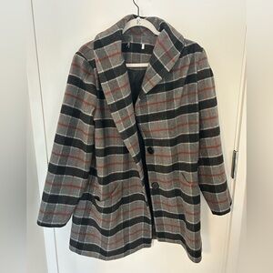 Plaid Women's Coat - Gray and Black